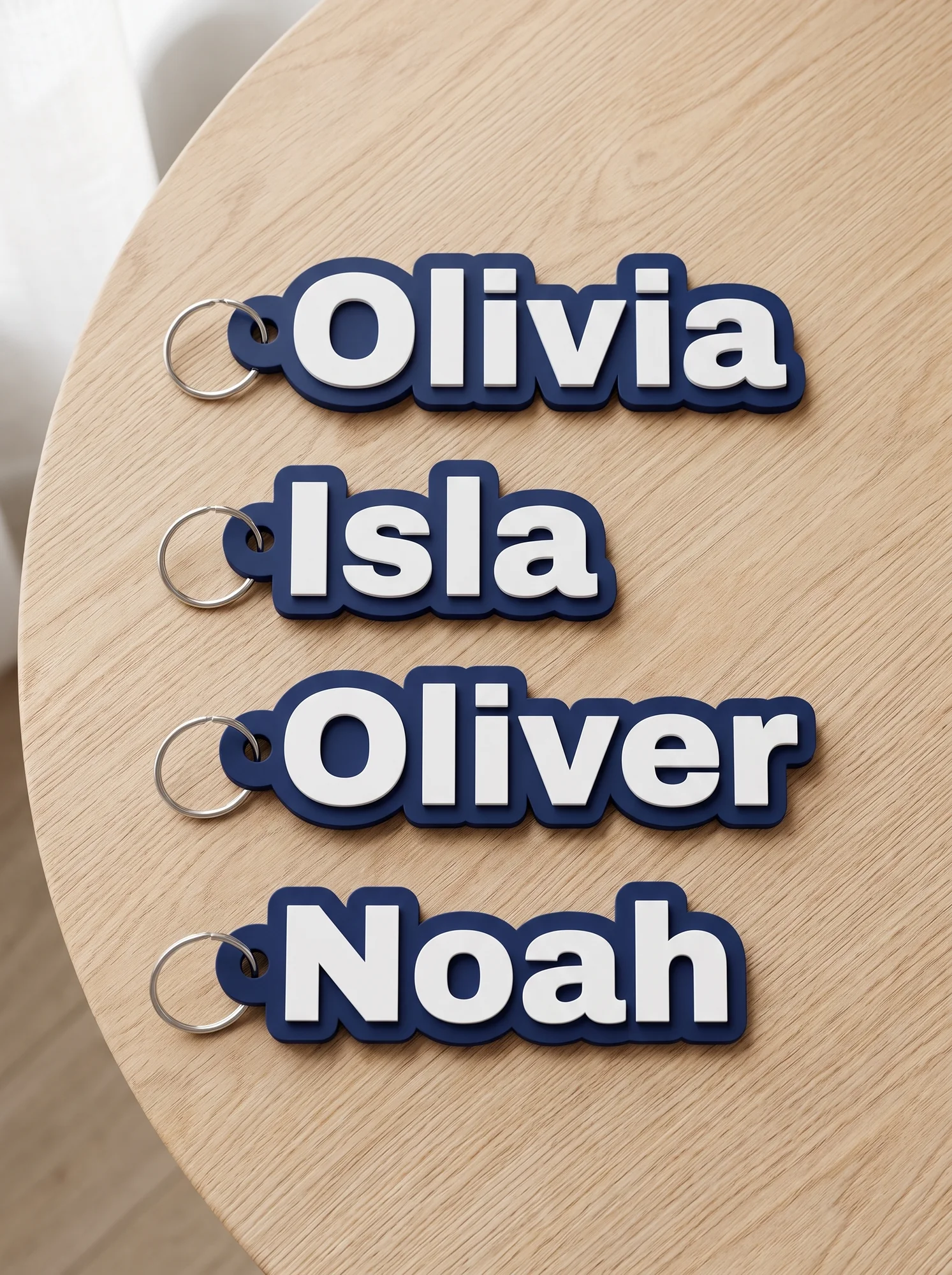 Name keychains in bold letters