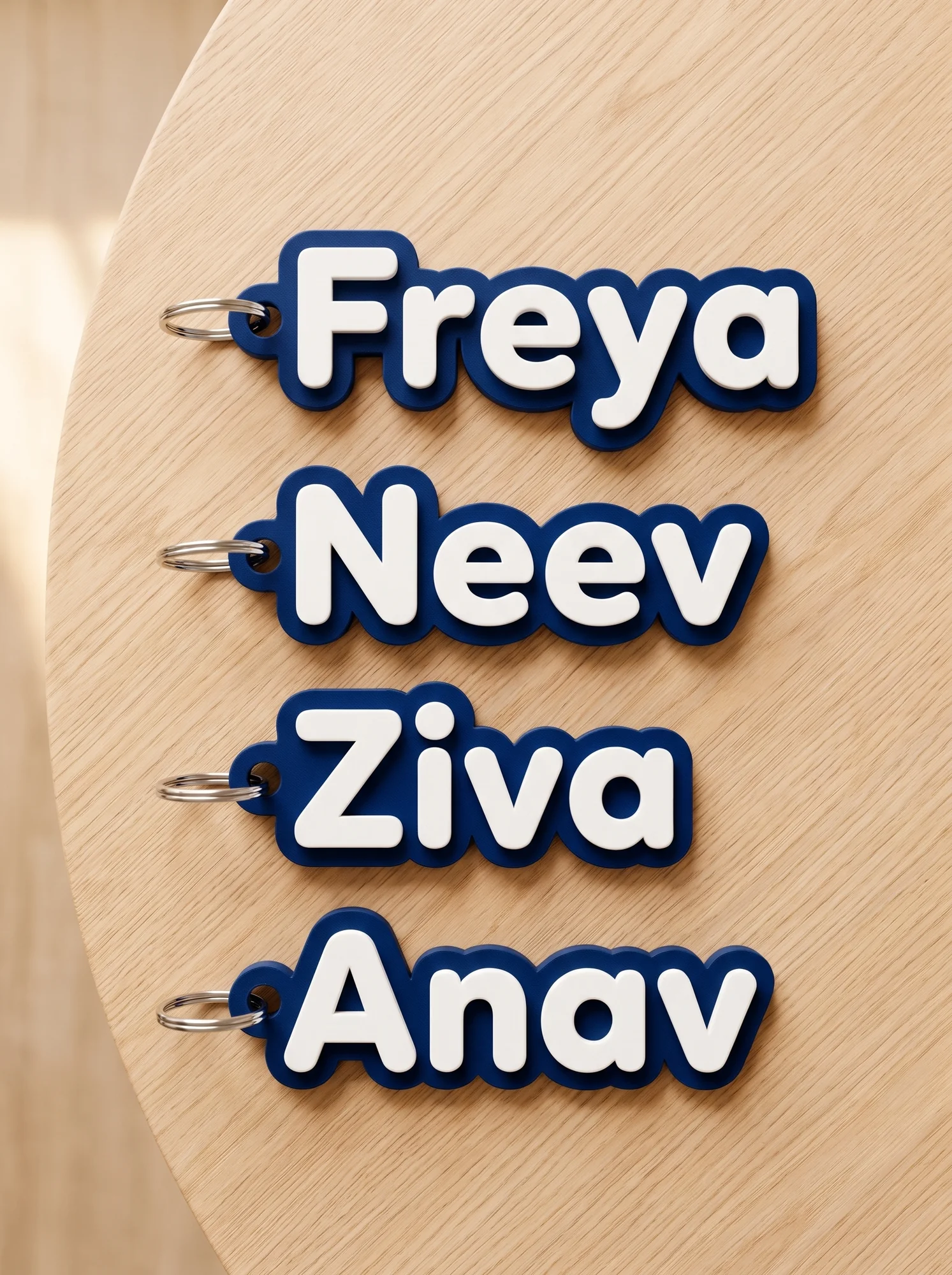 Name keychains in rounded letters