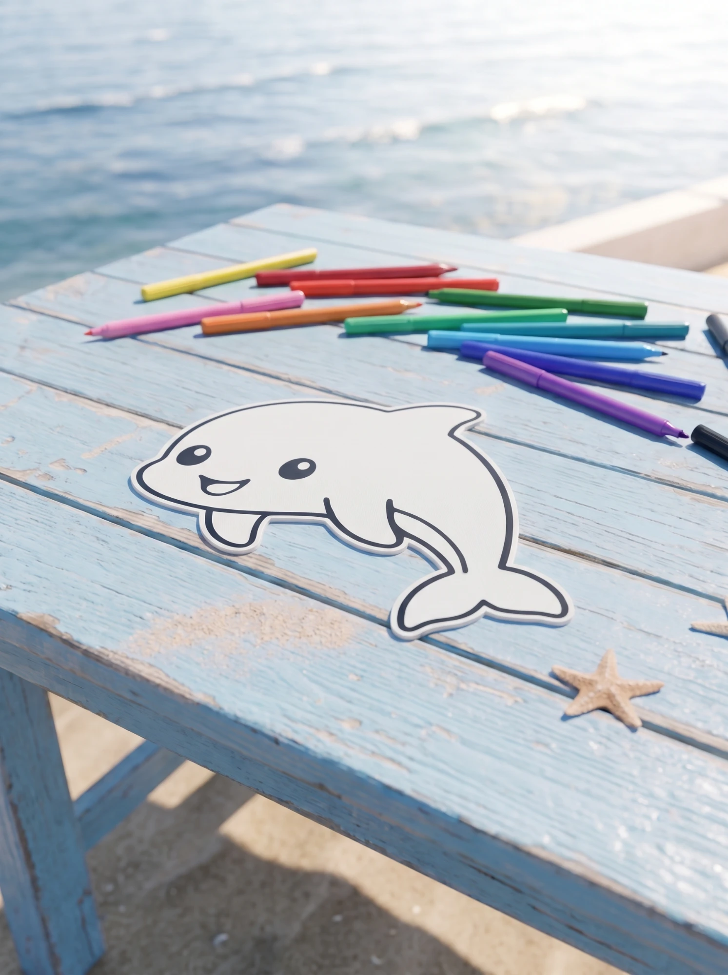 Dolphin on a blue beach table