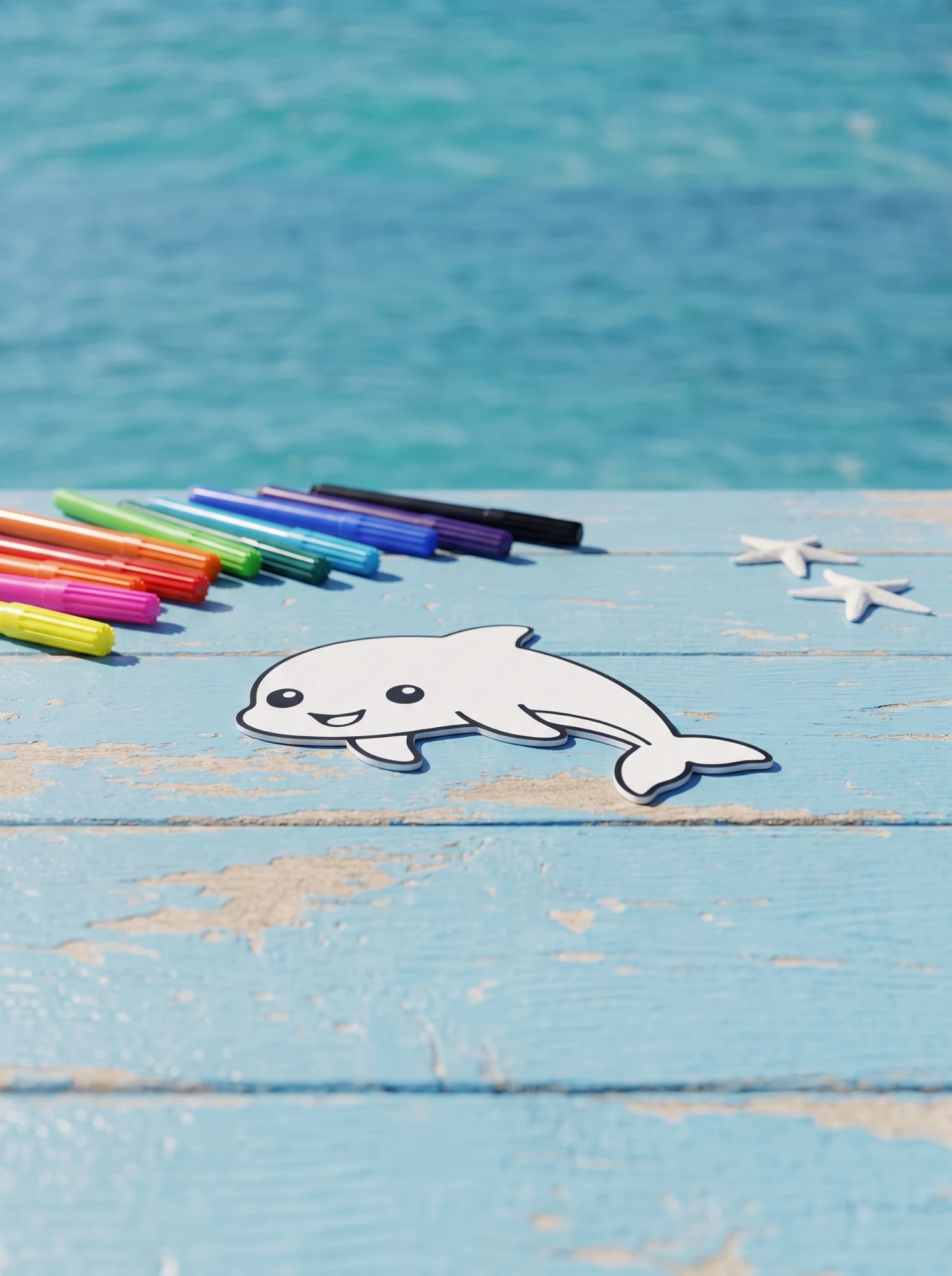 Dolphin on a deck by the sea