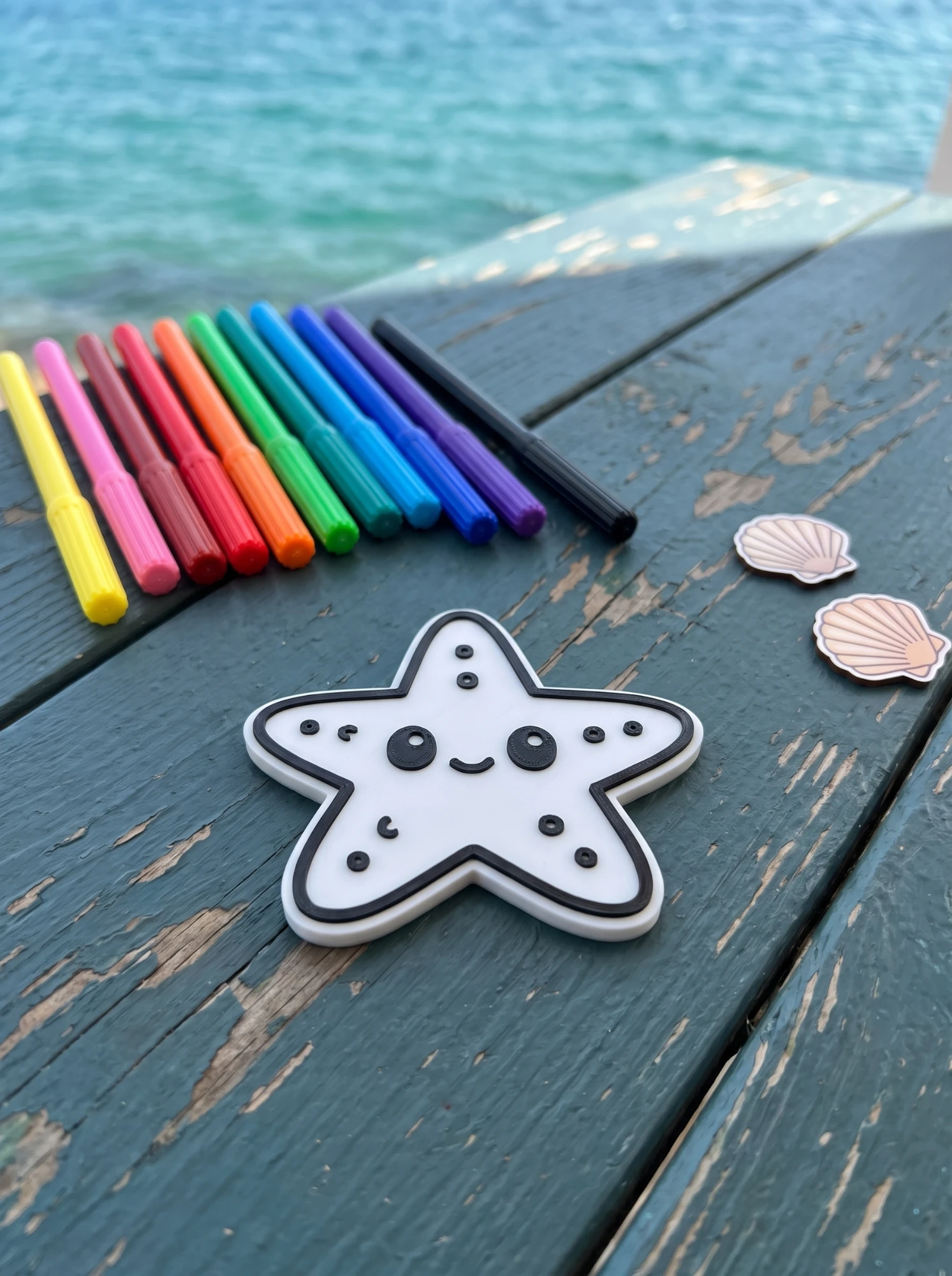 Starfish on a table by the sea