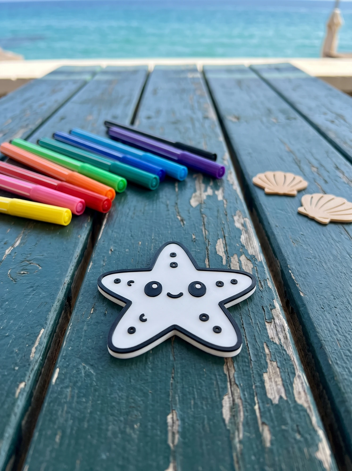 Starfish with markers and shells
