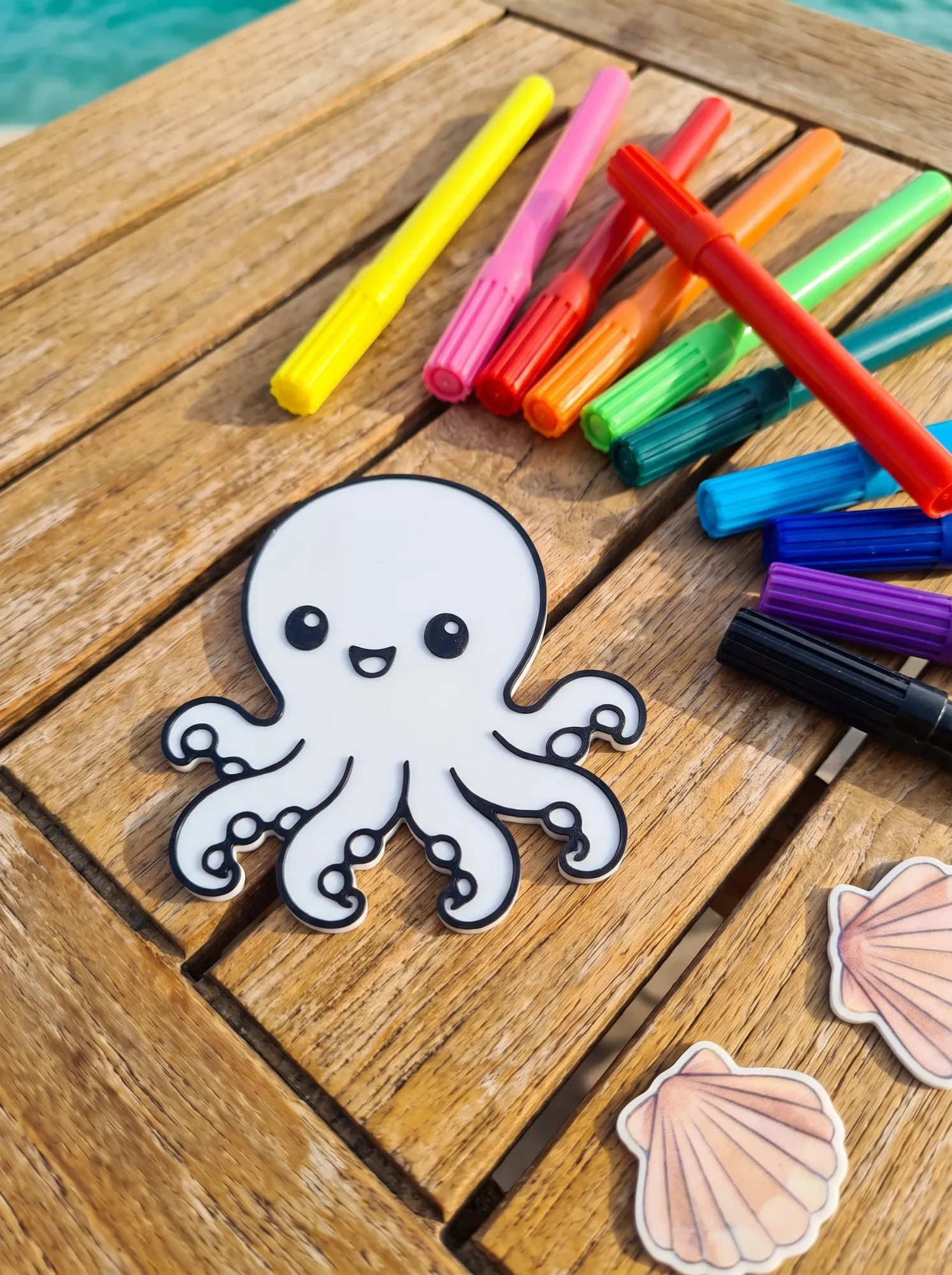 Octopus with markers and shells