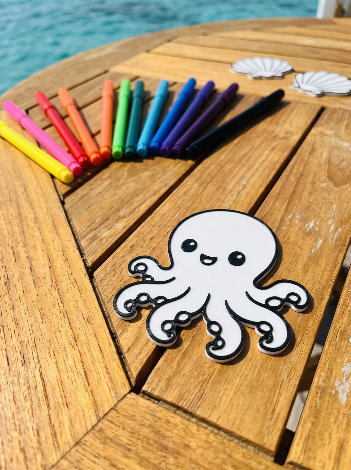 Octopus on a round wooden table